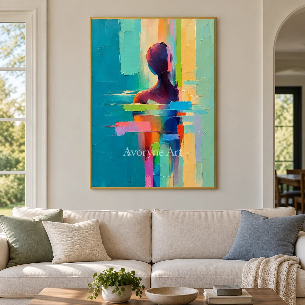 Prism Echo: Textured Colorful Figure Abstract Art — living gold