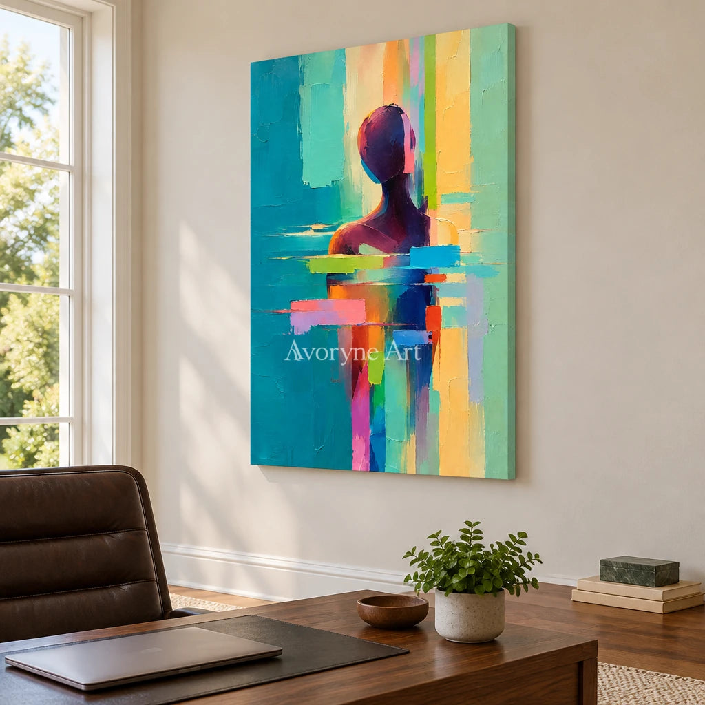 Prism Echo: Textured Colorful Figure Abstract Art — office frameless
