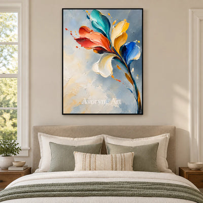 Petal Flight: Textured Colorful Floral Wall Art — bedroom black