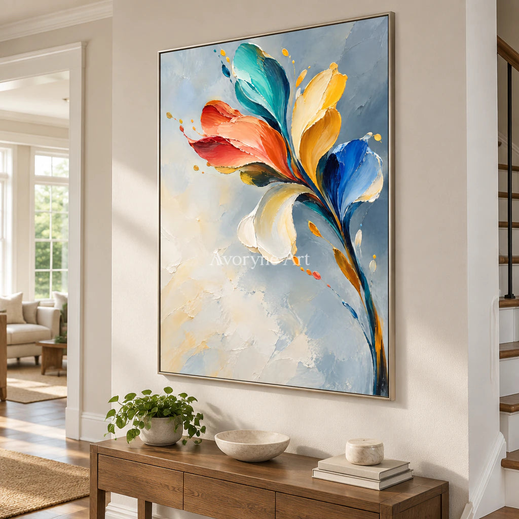 Petal Flight: Textured Colorful Floral Wall Art — entry silver