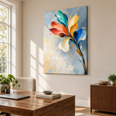 Petal Flight: Textured Colorful Floral Wall Art — office frameless