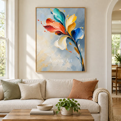 Petal Flight: Textured Colorful Floral Wall Art — villa wood