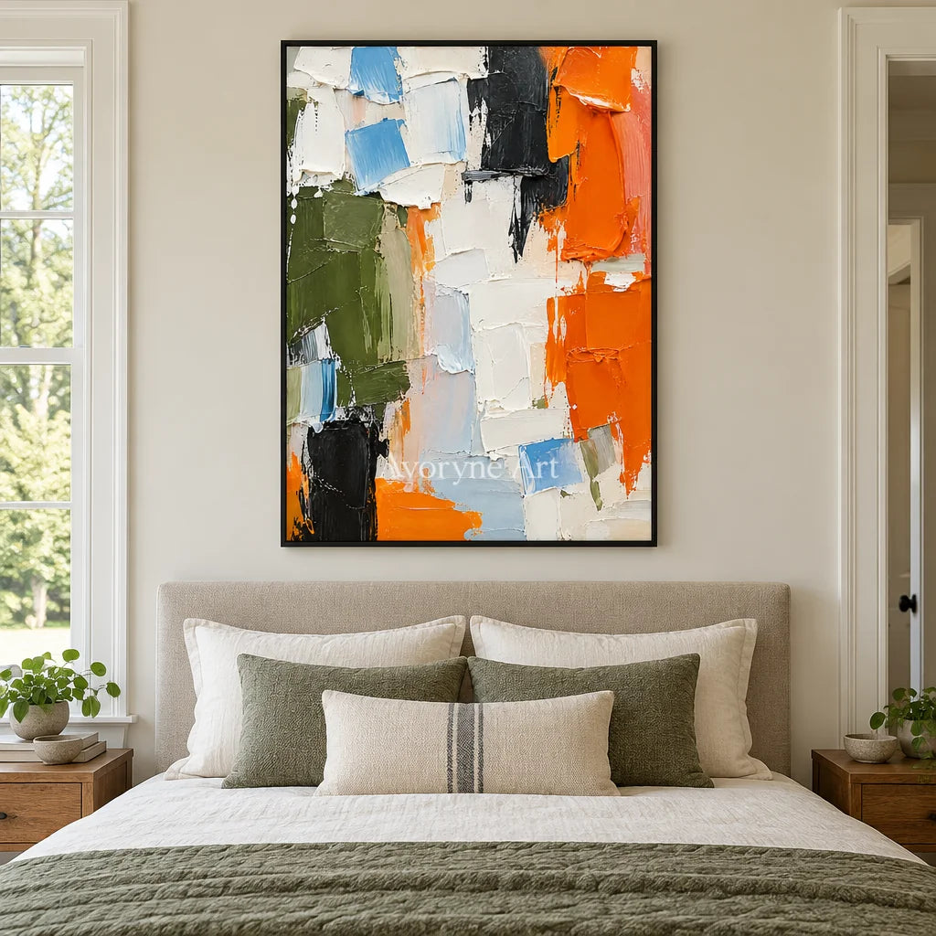Prismatic Pulse: Textured Colorful Palette Knife Art — bedroom black