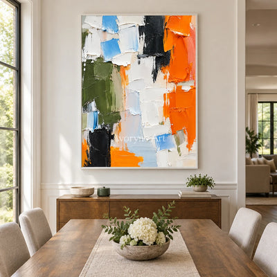 Prismatic Pulse: Textured Colorful Palette Knife Art — dining white