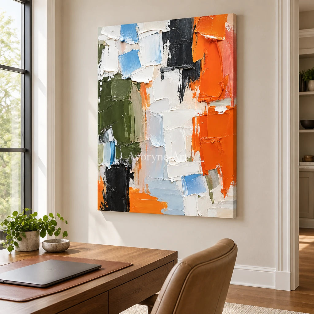 Prismatic Pulse: Textured Colorful Palette Knife Art — office frameless