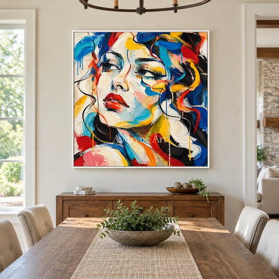 Chromatic Gaze: Textured Colorful Portrait Wall Art — dining white