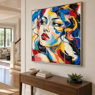 Chromatic Gaze: Textured Colorful Portrait Wall Art — entry silver
