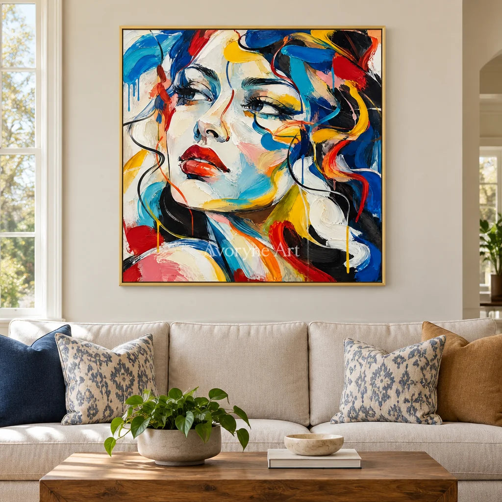 Chromatic Gaze: Textured Colorful Portrait Wall Art — living gold