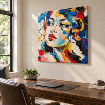 Chromatic Gaze: Textured Colorful Portrait Wall Art — office frameless