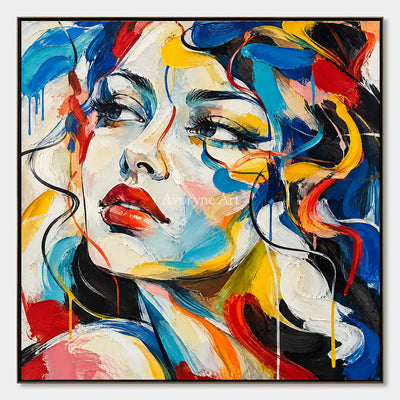 Chromatic Gaze: Textured Colorful Portrait Wall Art — primary