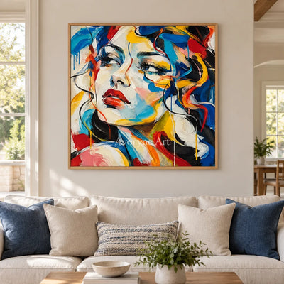 Chromatic Gaze: Textured Colorful Portrait Wall Art — villa wood