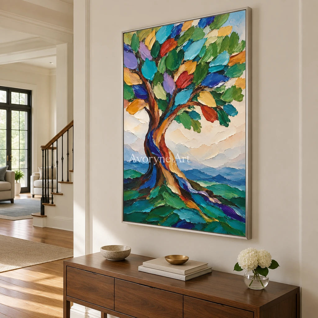 Canopy Song: Textured Colorful Tree Landscape Art — entry silver