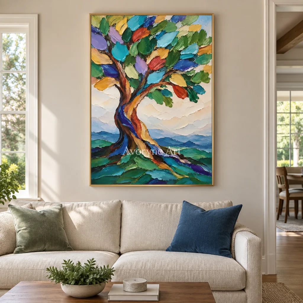 Canopy Song: Textured Colorful Tree Landscape Art — living gold