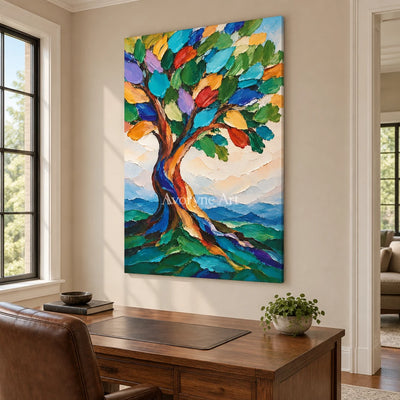 Canopy Song: Textured Colorful Tree Landscape Art — office frameless