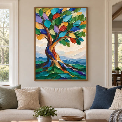 Canopy Song: Textured Colorful Tree Landscape Art — villa wood