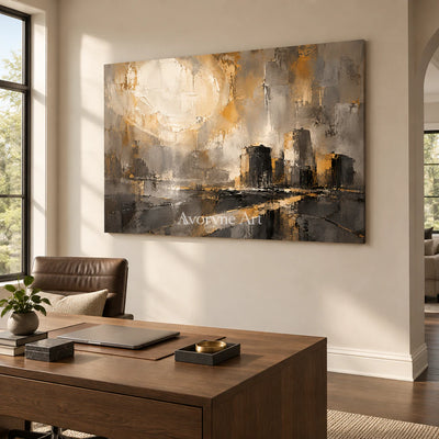 Gilded District: Textured Gold City Abstract Wall Art — office frameless