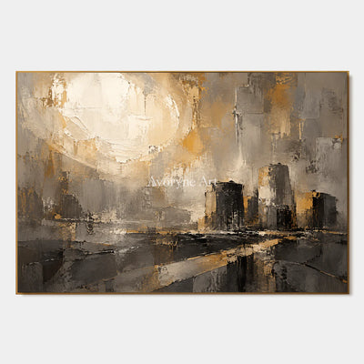 Gilded District: Textured Gold City Abstract Wall Art — primary