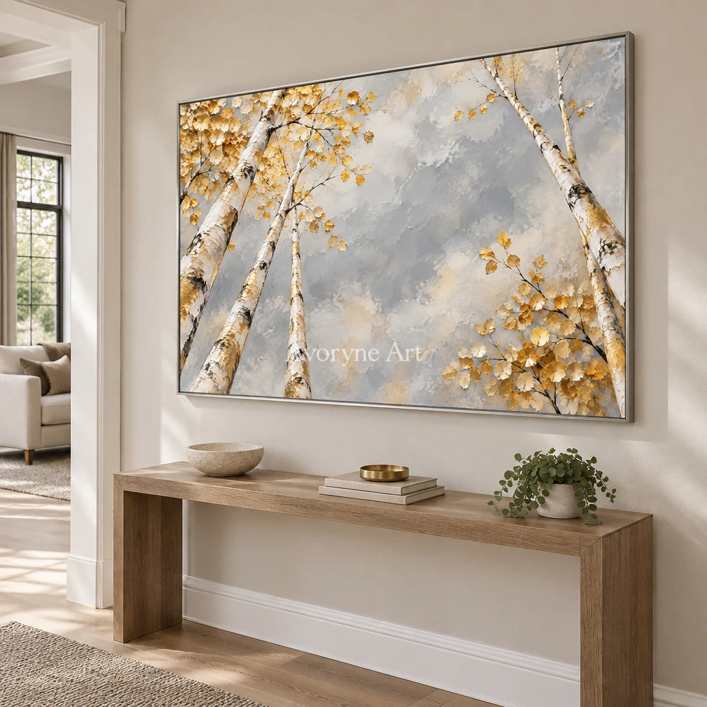 Canopy Aperture: Textured Gold Tree Landscape Wall Art — entry silver