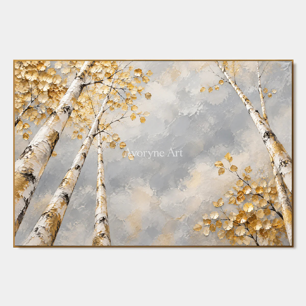 Canopy Aperture: Textured Gold Tree Landscape Wall Art — primary