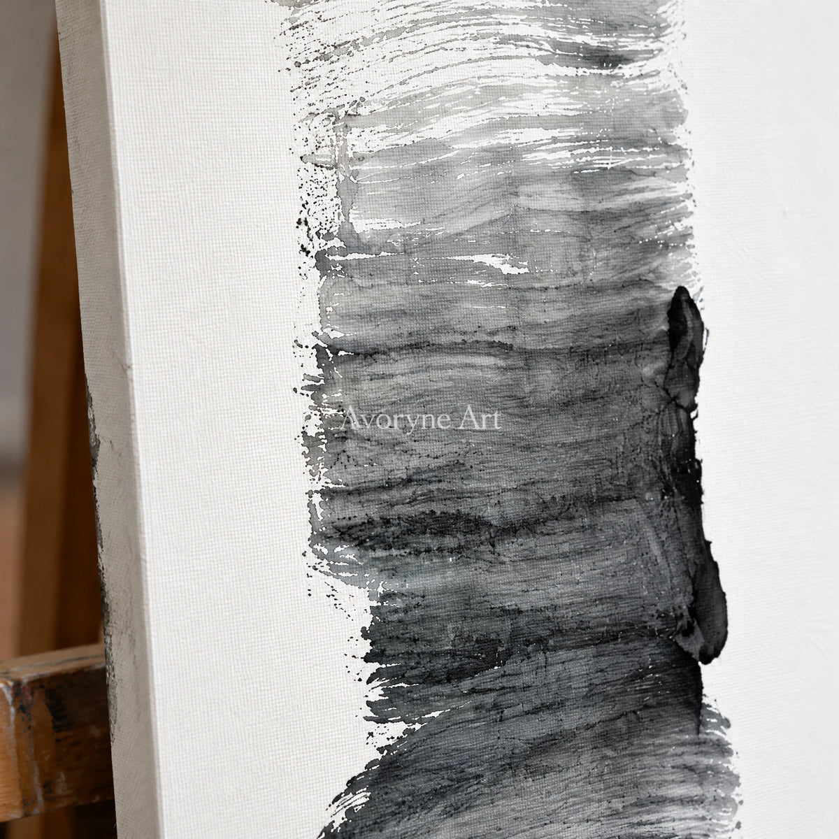 Single Current: Textured Gray Brushstroke Wall Art — detail easel