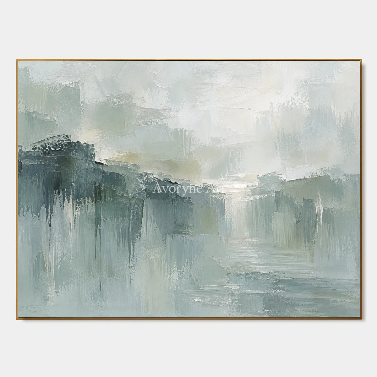 Misted Reach: Textured Gray Green Landscape Wall Art — primary
