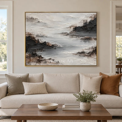 Silver Inlet: Textured Gray Mist Landscape Wall Art — living gold