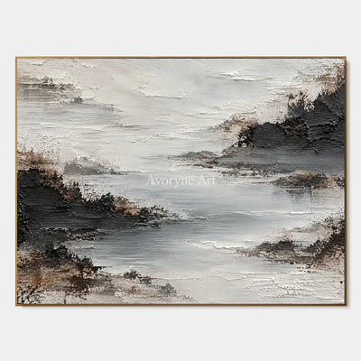 Silver Inlet: Textured Gray Mist Landscape Wall Art — primary