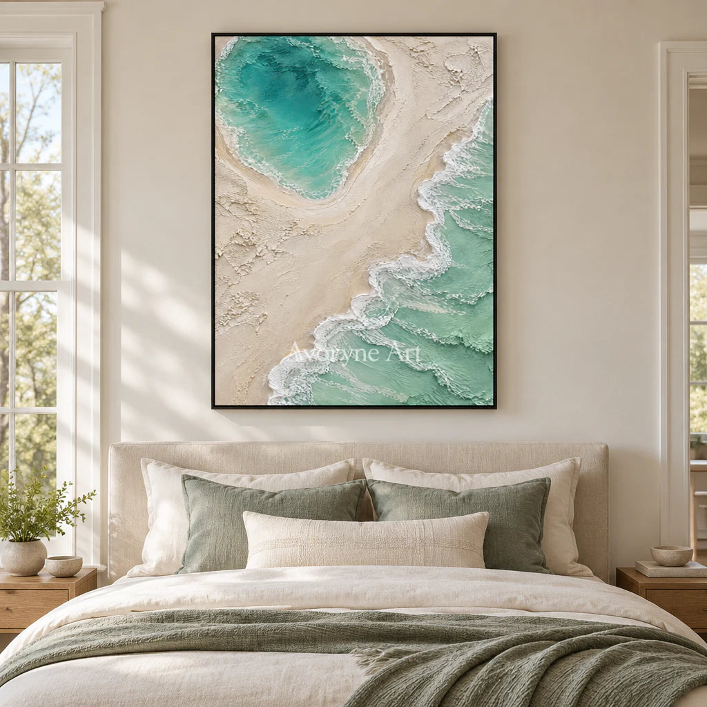 Mintwater Basin: Textured Green Coastal Relief Wall Art — bedroom black