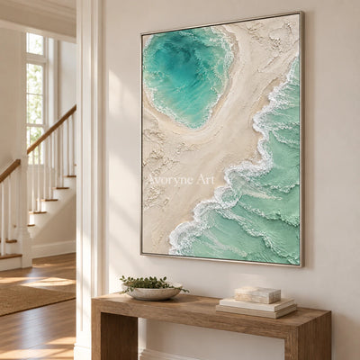 Mintwater Basin: Textured Green Coastal Relief Wall Art — entry silver