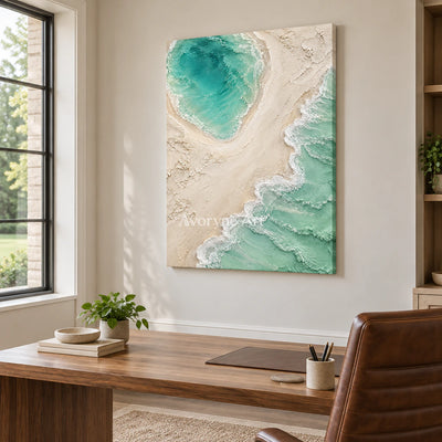 Mintwater Basin: Textured Green Coastal Relief Wall Art — office frameless