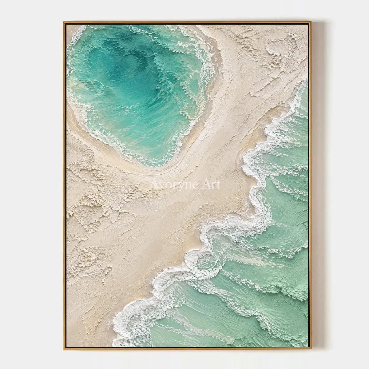 Mintwater Basin: Textured Green Coastal Relief Wall Art — primary