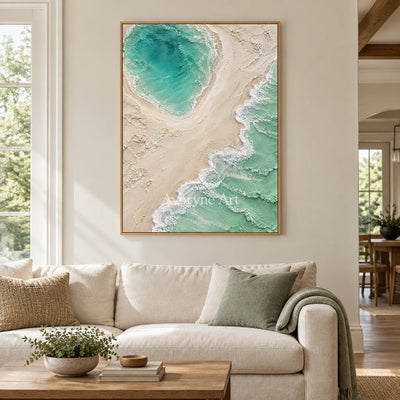Mintwater Basin: Textured Green Coastal Relief Wall Art — villa wood