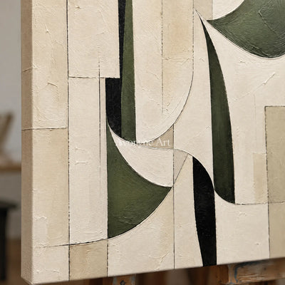 Ivory Turn: Textured Green Geometric Art — detail easel
