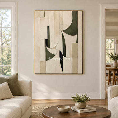 Ivory Turn: Textured Green Geometric Art — living gold
