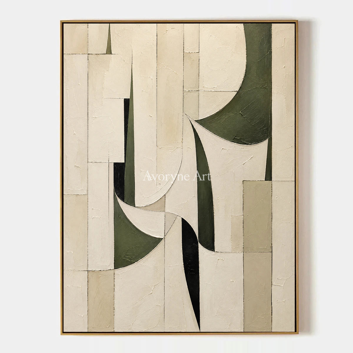 Ivory Turn: Textured Green Geometric Art — primary
