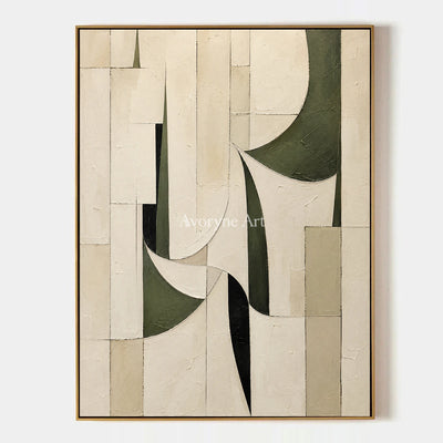 Ivory Turn: Textured Green Geometric Art — primary