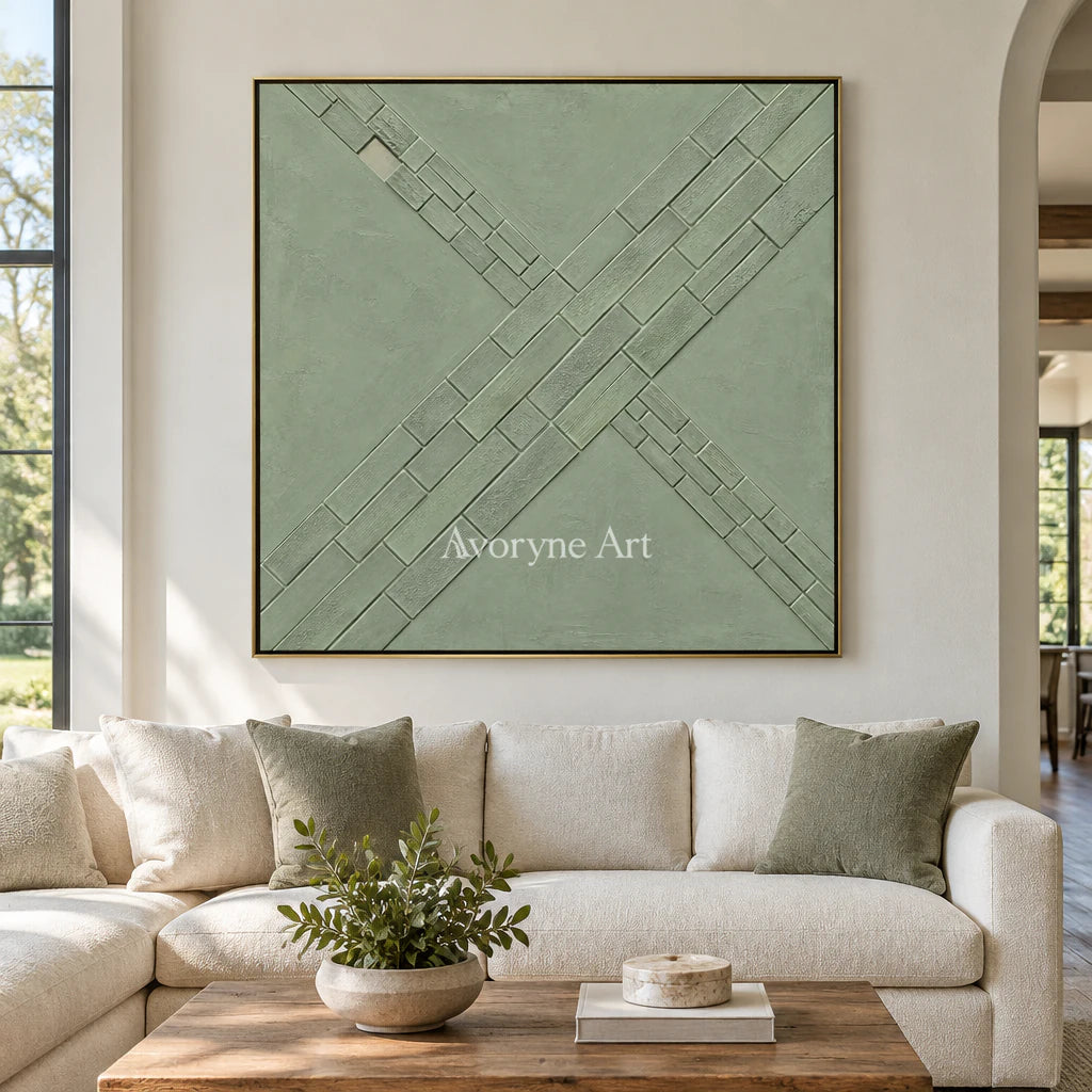 Sage Crossings: Textured Green Grid Relief Wall Art — living gold