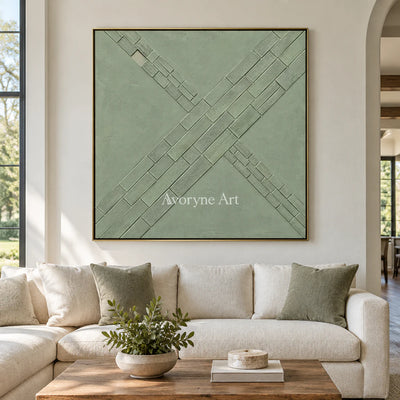 Sage Crossings: Textured Green Grid Relief Wall Art — living gold