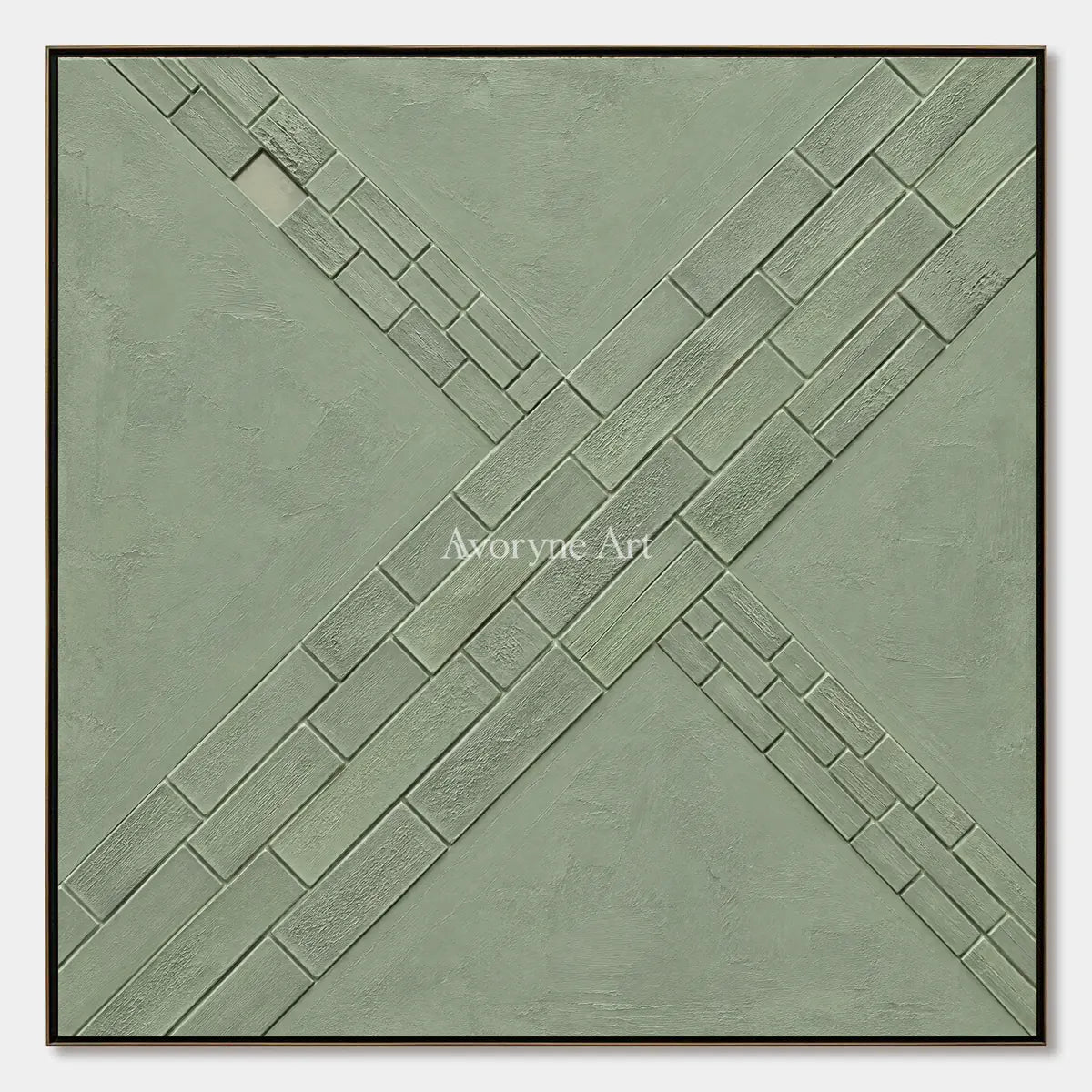 Sage Crossings: Textured Green Grid Relief Wall Art — primary