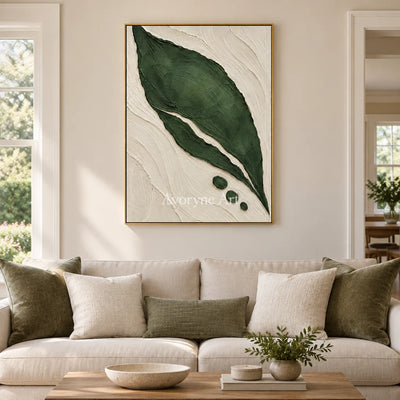 Verdant Form: Textured Green Leaf Abstract Wall Art — living gold