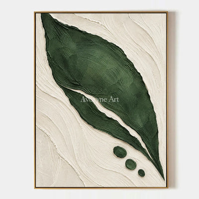 Verdant Form: Textured Green Leaf Abstract Wall Art — primary