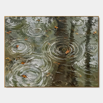 Rain Echoes: Textured Green Pond Landscape Wall Art — primary