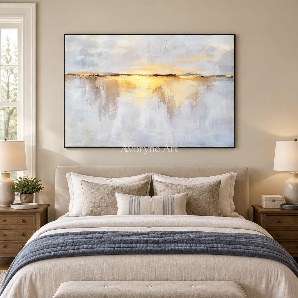 Golden Interval: Textured Horizon Panorama Wall Art — bedroom black