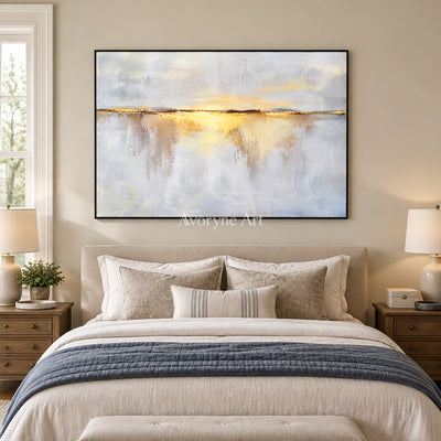 Golden Interval: Textured Horizon Panorama Wall Art — bedroom black