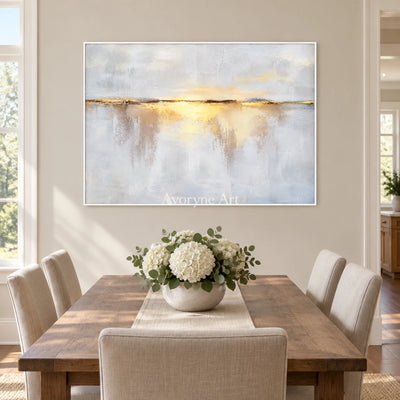 Golden Interval: Textured Horizon Panorama Wall Art — dining white