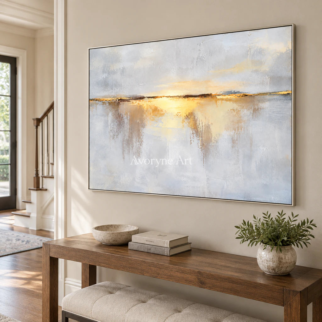 Golden Interval: Textured Horizon Panorama Wall Art — entry silver