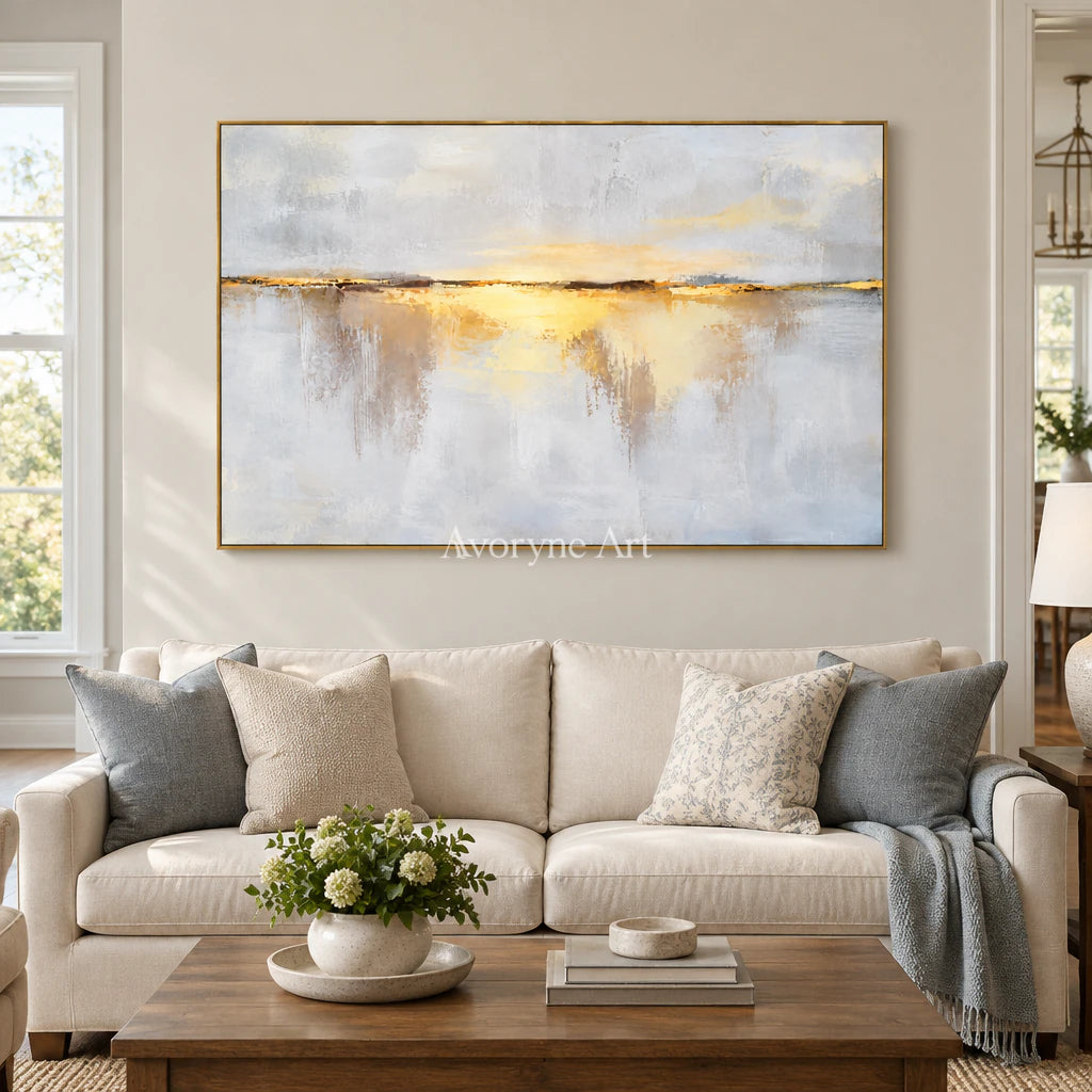 Golden Interval: Textured Horizon Panorama Wall Art — living gold