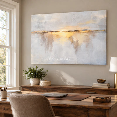 Golden Interval: Textured Horizon Panorama Wall Art — office frameless