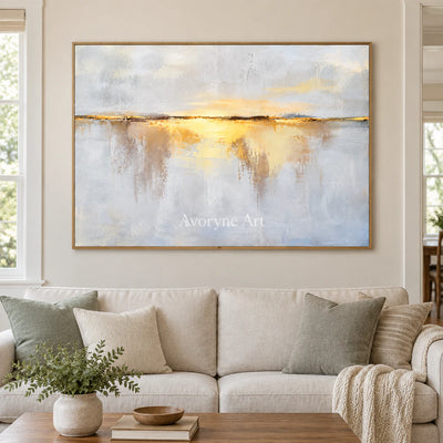 Golden Interval: Textured Horizon Panorama Wall Art — villa wood
