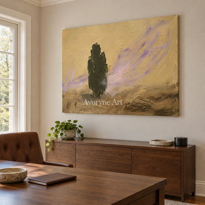 Pale Interval textured landscape wall art as a frameless stretched canvas in a home office